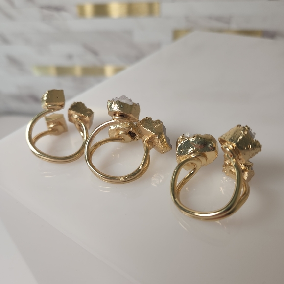 Triple Stone Druzy Quartz Adjustable Gold-Plated Ring - Picture 5 of 5